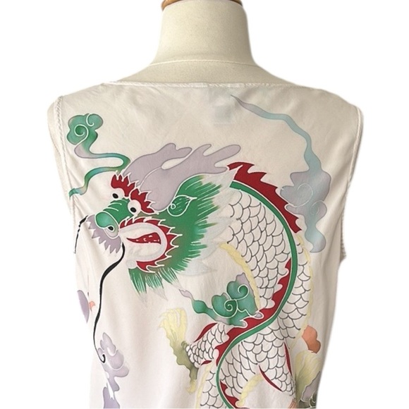 CITRON Santa Monica Silk Asian Inspired Blouse Whimsical Dragon Colorful Size M - Picture 9 of 15